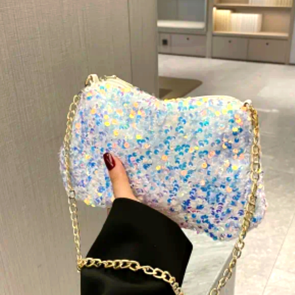 Nwt White Sequin Crossbody Handbag